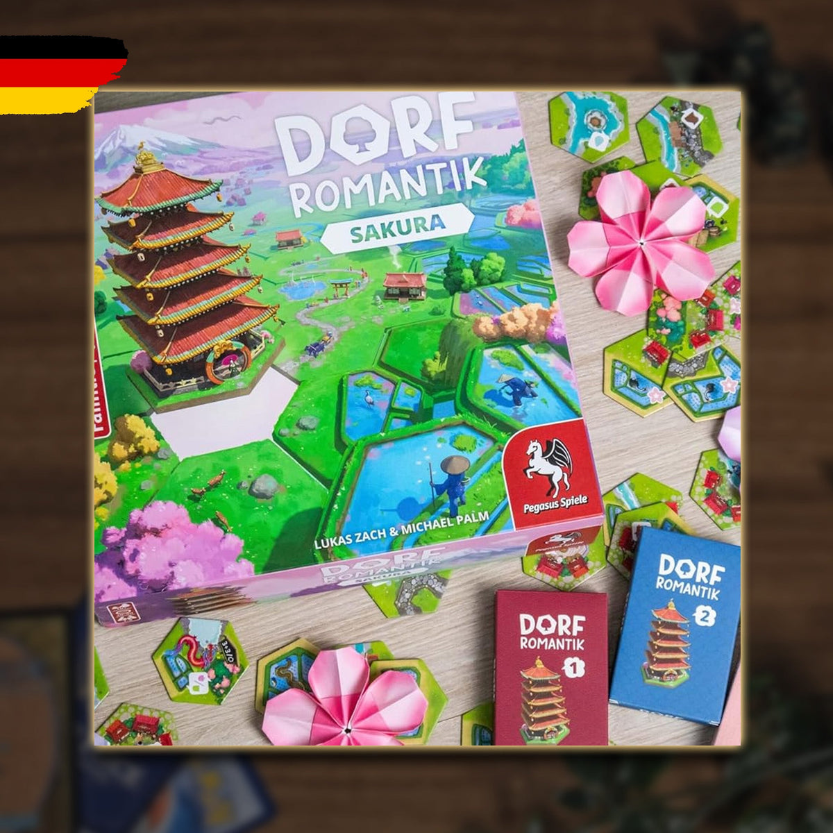 Dorfromantik Sakura - Das Brettspiel Kampagne und Spielfeld
