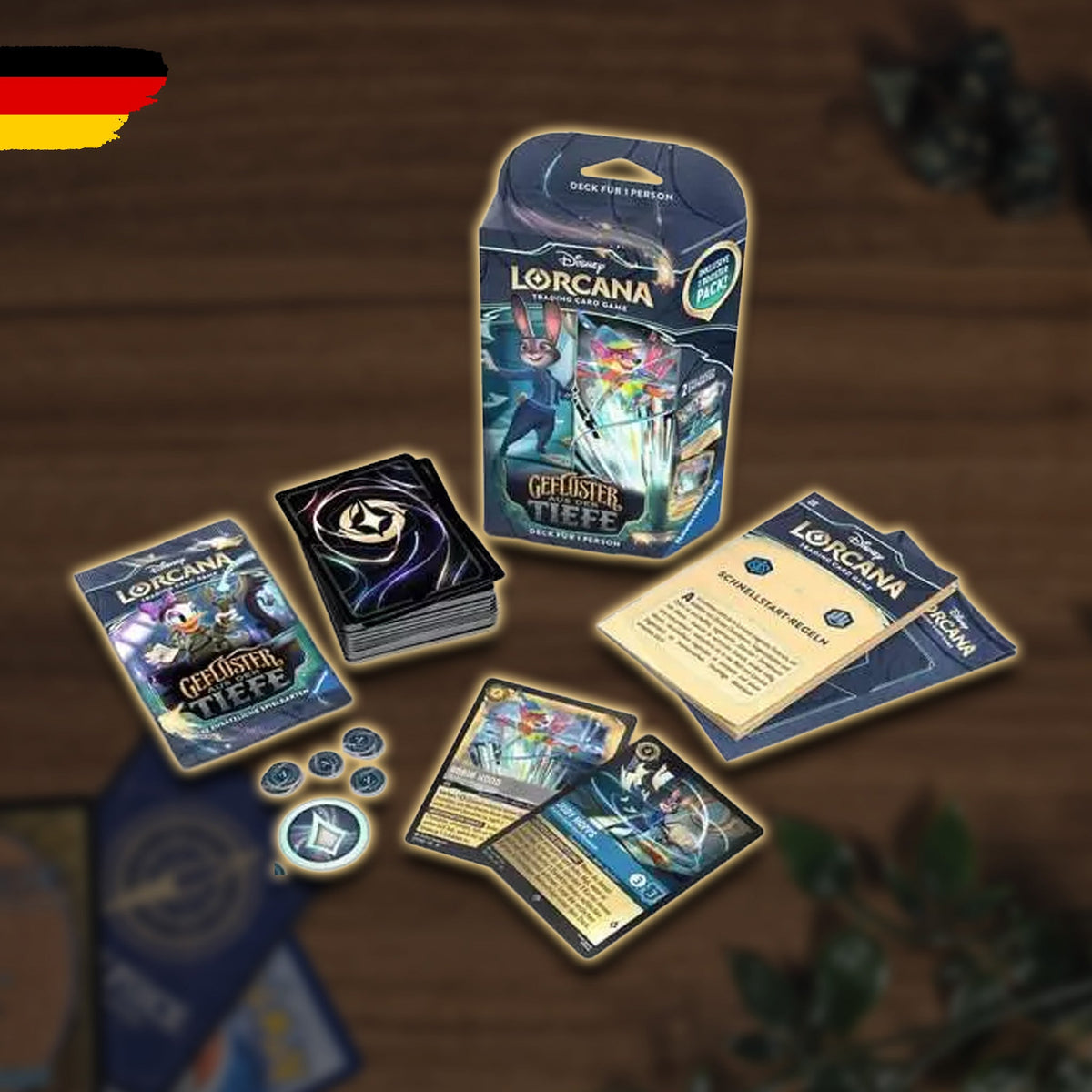 Disney Lorcana Geflüster aus der Tiefe Starter-Deck Saphier und Stahl Inhalt